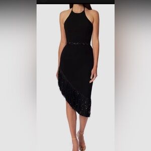 NWT $396 Helsi Asymmetrical Black Fringe Dress Sz XS Fringe is In for 2026!